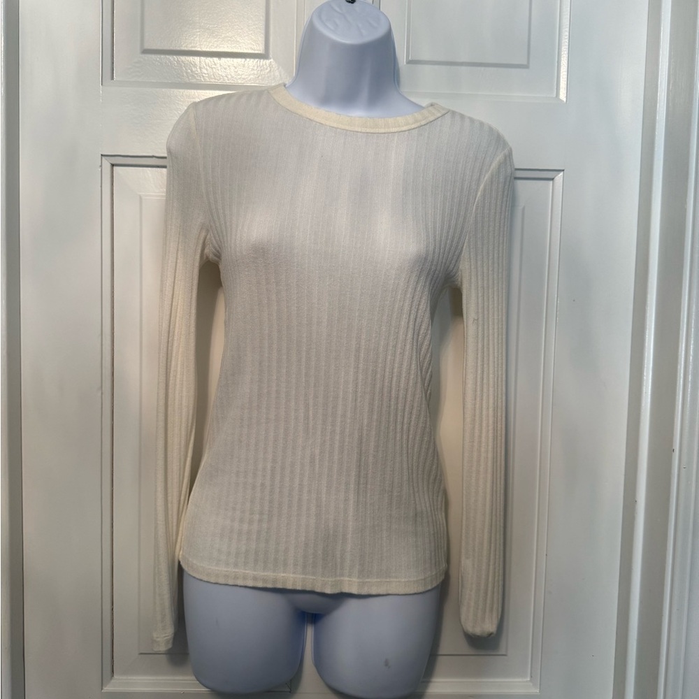 BP. Ribbed Long Sleeve Top Cream Size S